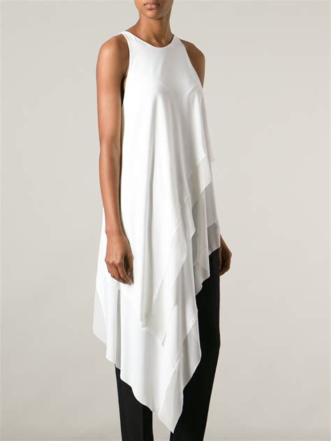 lyst donna karan layered asymmetric blouse in white