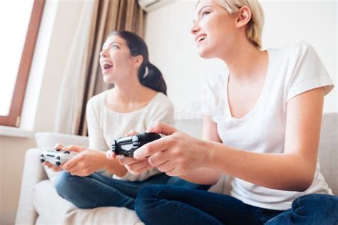 girlfriends playing video games stock image image of girl smile