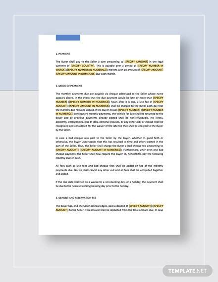 instantly   car sales contract template sample   microsoft word