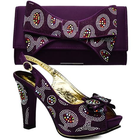 Purple Color Nigerian Party Shoe And Bag Sets African Matching Shoes