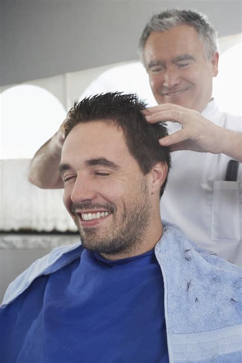 Man Getting A Head Massage From Hairdresser Stock Image Image Of