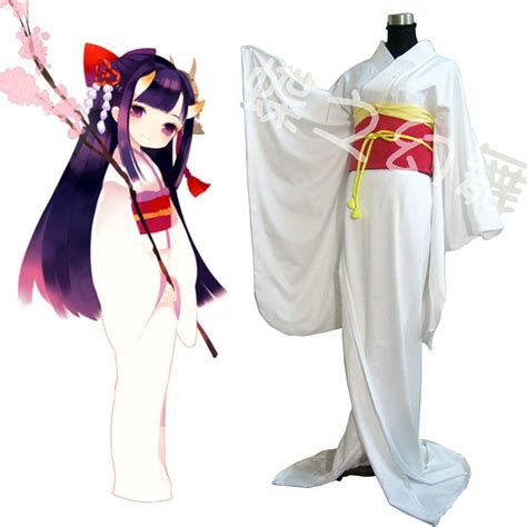 Japanese Anime Traditional Women White Furisode Kimono Cosplay Costume