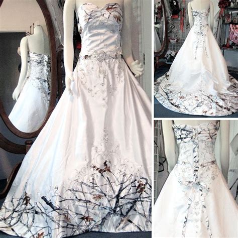 Elegant White Camo Wedding Dress With Beading Camo Wedding Dresses