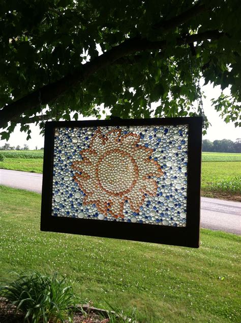 Glass Marble Mosaic In Sun Pattern Glass Window Art Sea Glass Art