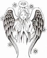 Angel Tattoo Stencil Praying Guardian Wings Drawings Tattoos Stencils Designs Angels Printable Hands Fallen Outline Drawing Print Fairies Men Angle sketch template