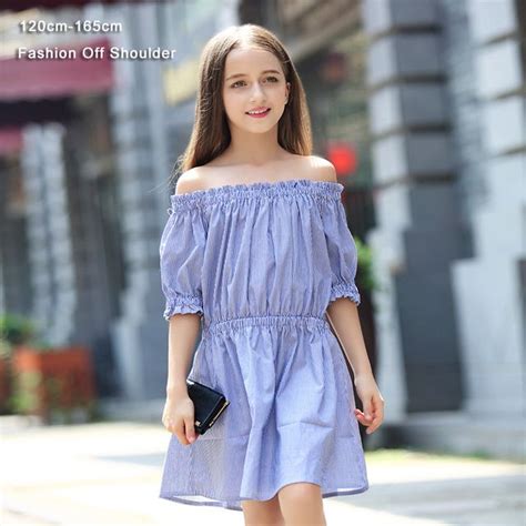 special price teen girls dress fashion  shoulder striped summer kids