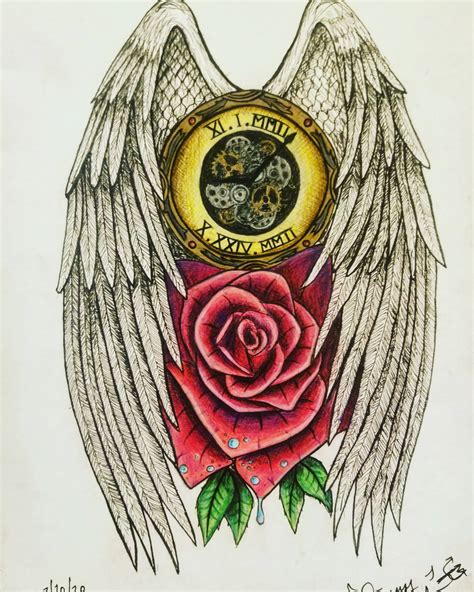 Angel Clock Rose Tattoo Design By Dmunsink17 On Deviantart