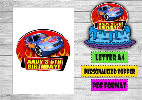 digital hot wheels personalized cake topper printable hot etsy