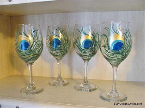 Diy Hand Painted Wine Glasses With Peacock Feather Design