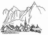 Montagna Disegno Villaggio Montagne Supercoloring sketch template