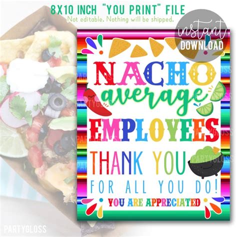 nacho average employee appreciation print staff lunch etsy