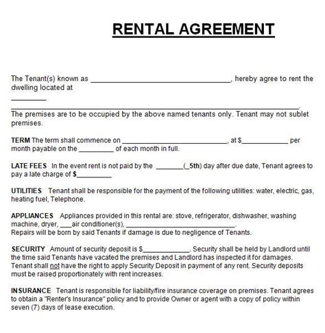 sample apartment rental agreement templates   ms word