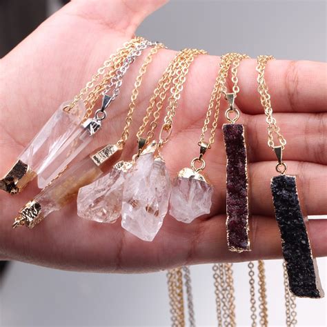 womens real rock crystal quartz pendant necklace rough natural