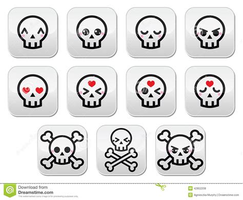 kawaii cute halloween skull buttons set stock illustration