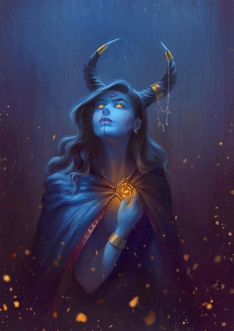 Female Tiefling Sorcerer Oracle Spell Caster Blue Skin