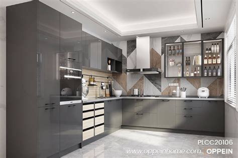 grey modern glossy uv lacquer kitchens    shaped design