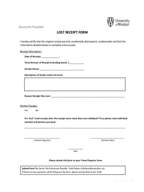 printable lost receipt form