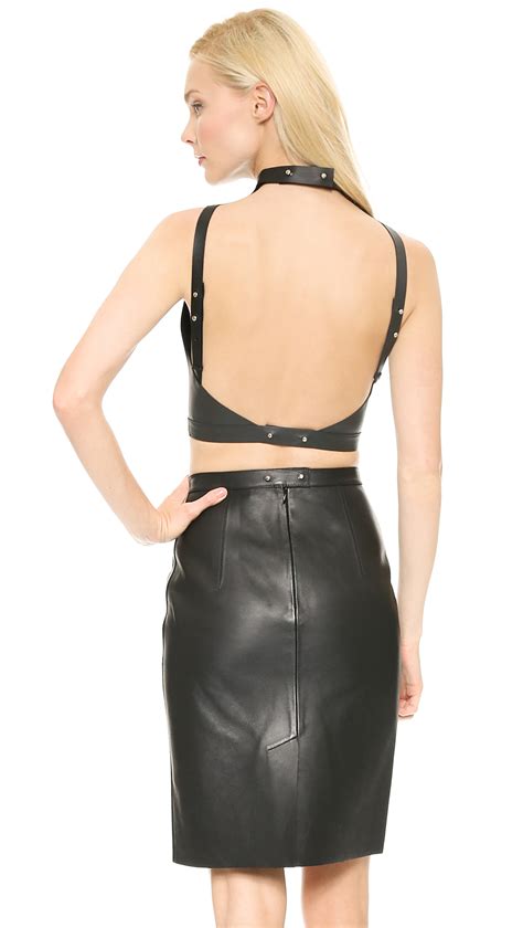 lyst alexander wang cropped leather halter top jet in black
