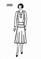 1930 Silhouettes Fashion Costume Era Drawings 1932 Line sketch template