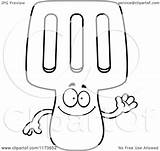 Spatula Coloring Cartoon Waving Mascot Outlined Clipart Vector Cory Thoman Regarding Notes sketch template