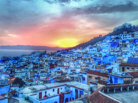 sunsetting  chefchaouen moroccos blue city rpics