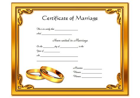 2020 Gold Marriage Certificate Template Free In 2020