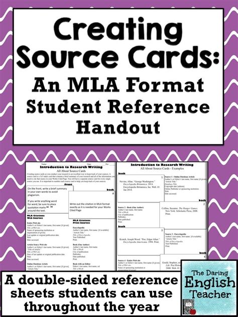 mla format source cards reference sheet  graphic organizer high