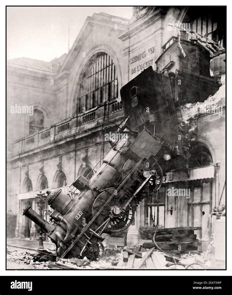 train wreck  montparnasse station paris france  stock photo