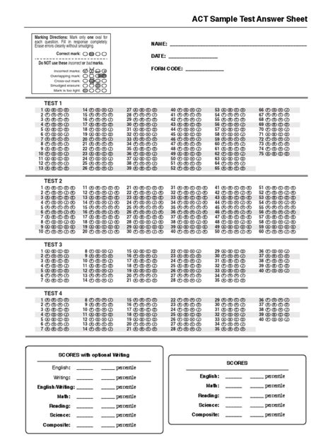 act answer sheet tests