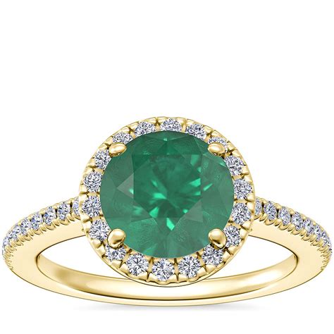 classic halo diamond engagement ring   emerald   yellow gold mm blue nile