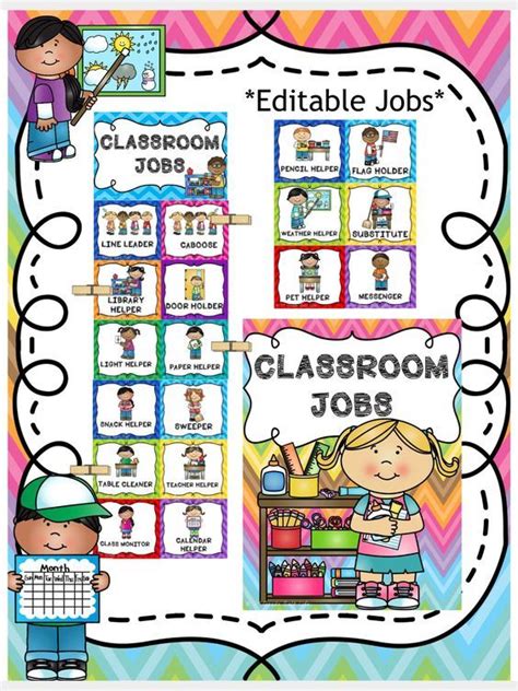 classroom jobs chart editable file included  kindergarten