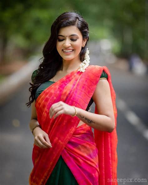 beautiful actress anju kurian hot   saree green lehenga red voni beautiful indian