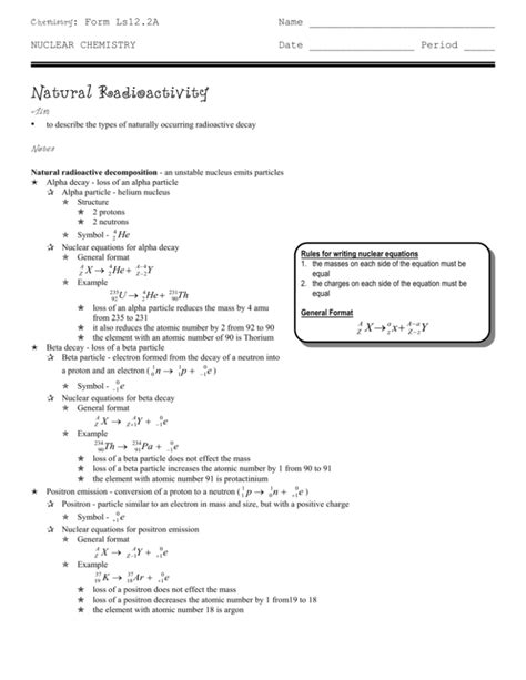 writing nuclear equations chem worksheet  answer key tessshebaylo