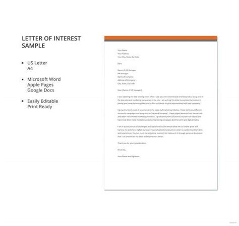letter  interest   sample  format  premium