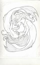 Mermen Mermaid sketch template
