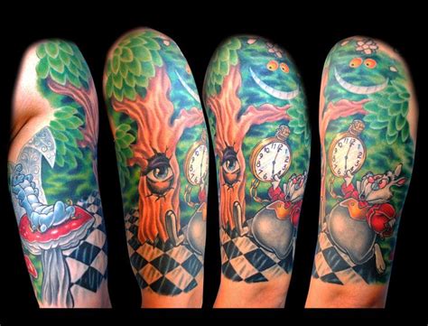 alice  wonderland  sleeve tattoo  matt skin