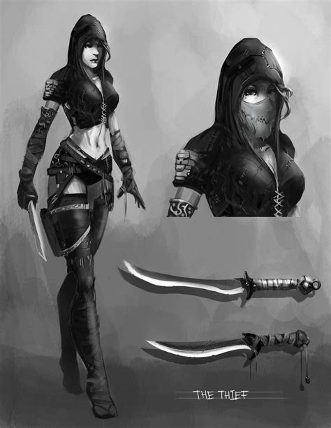 thief  baranha female assassin rogue dagger knife armor clothes