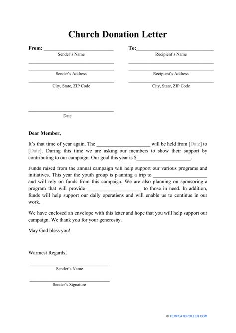 church donation letter template fill  sign