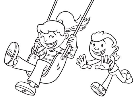 kids playing swing coloring page  printable coloring pages  kids