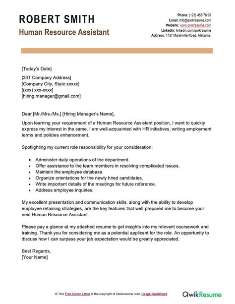 human resources coordinator cover letter examples qwikresume