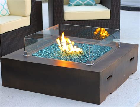 Square Modern Concrete Fire Pit Table W Glass Guard And