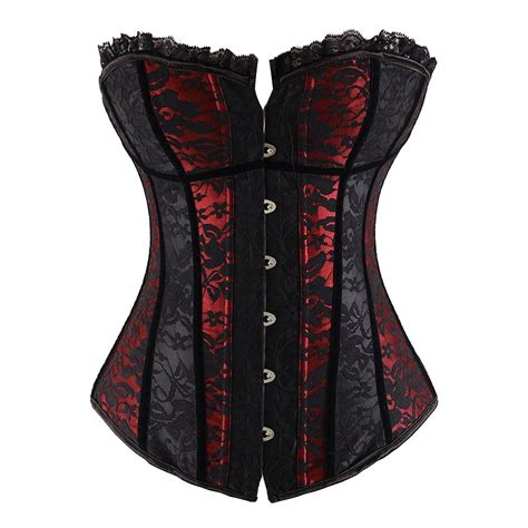 rosetic goth corset women dark red print lace up corsets lady bustiers