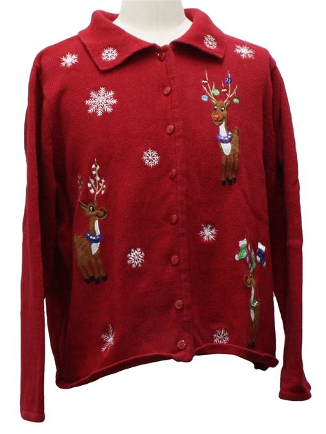 ugly christmas sweater classic elements unisex red background ramie