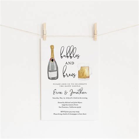 Bubbles And Brews Couples Shower Invitation Editable Etsy Couple