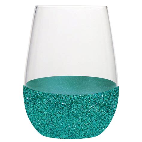 Stemless Wine Glitter Bottom Turquoise Stemless Wine Glass Glitter