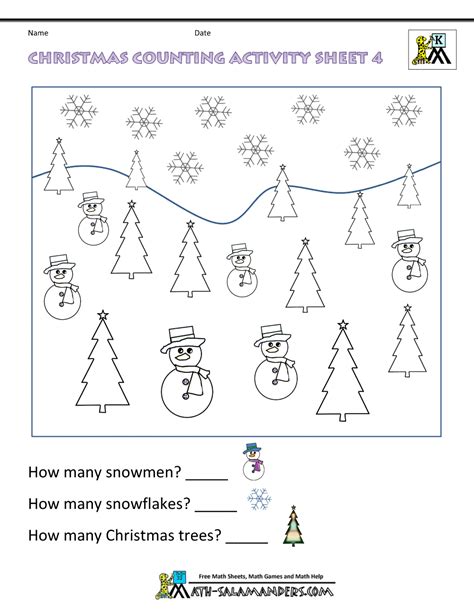 math kindergarten christmas worksheet