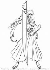 Bleach Ichigo Kurosaki Sword Yoruichi Lineart Desenhar Drawingtutorials101 Rukia sketch template