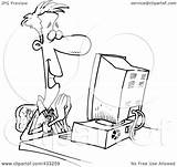 Computer Clipart Pleased Businessman Sitting Coloring Illustration Cartoon Line Front Royalty Rf Toonaday Regarding Notes sketch template