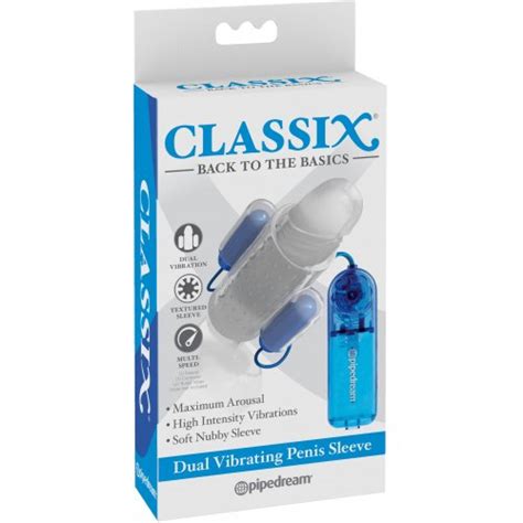 Classix Dual Vibrating Penis Sleeve Blue And Clear Sex Toys And Adult