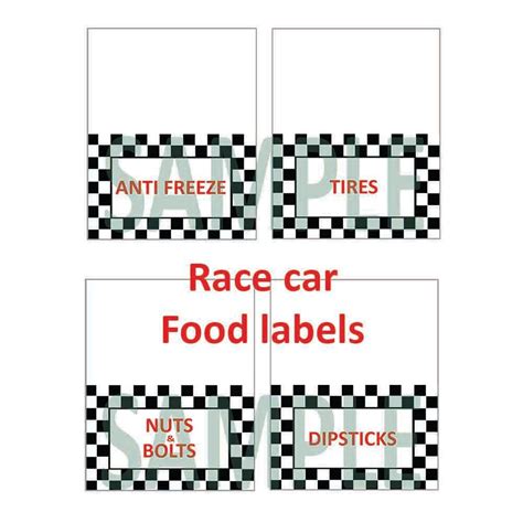 printable race car food labels printable word searches